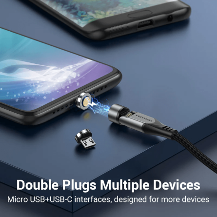 Câble magnétique rotatif  USB A vers 2-en-1 USB-C&Micro-B