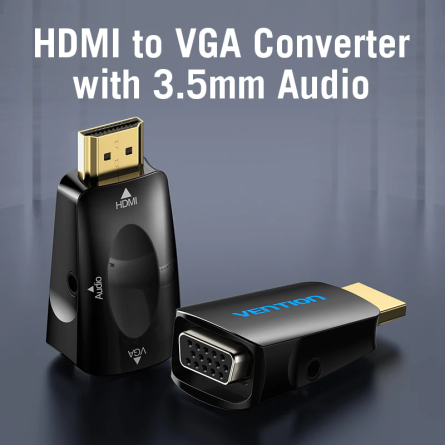 Adaptateur VGA mâle vers HDMI et VGA Femelles + Entrée Audio et Charge,  Noir - Français