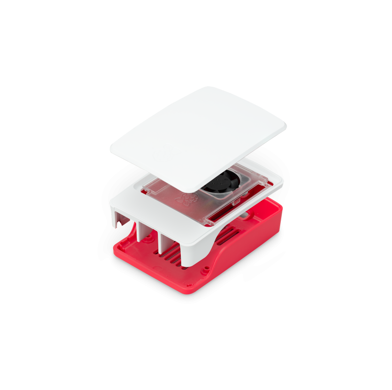 Boîtier officiel pour Raspberry Pi 5 avec ventilateur de couleur blanc et rose