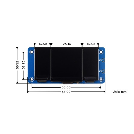 Dimensions du Triple écran LCD HAT pour Raspberry Pi