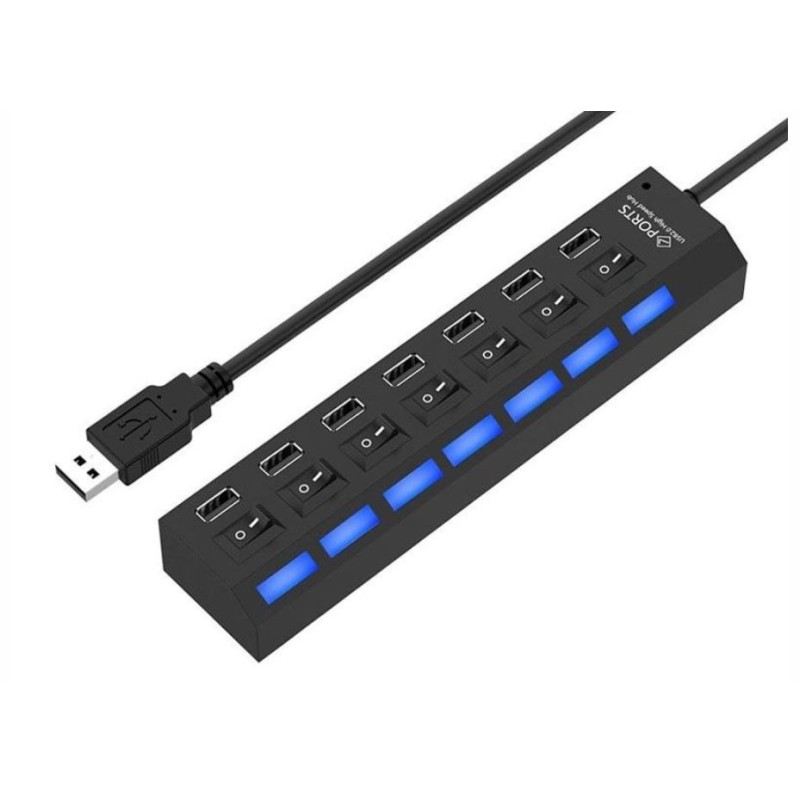 HUB USB 2.0 4 Ports avec interrupteurs marche/arrêt et LED